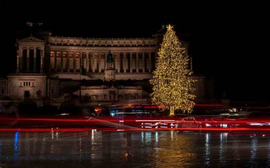 roma notturna con albero di natale